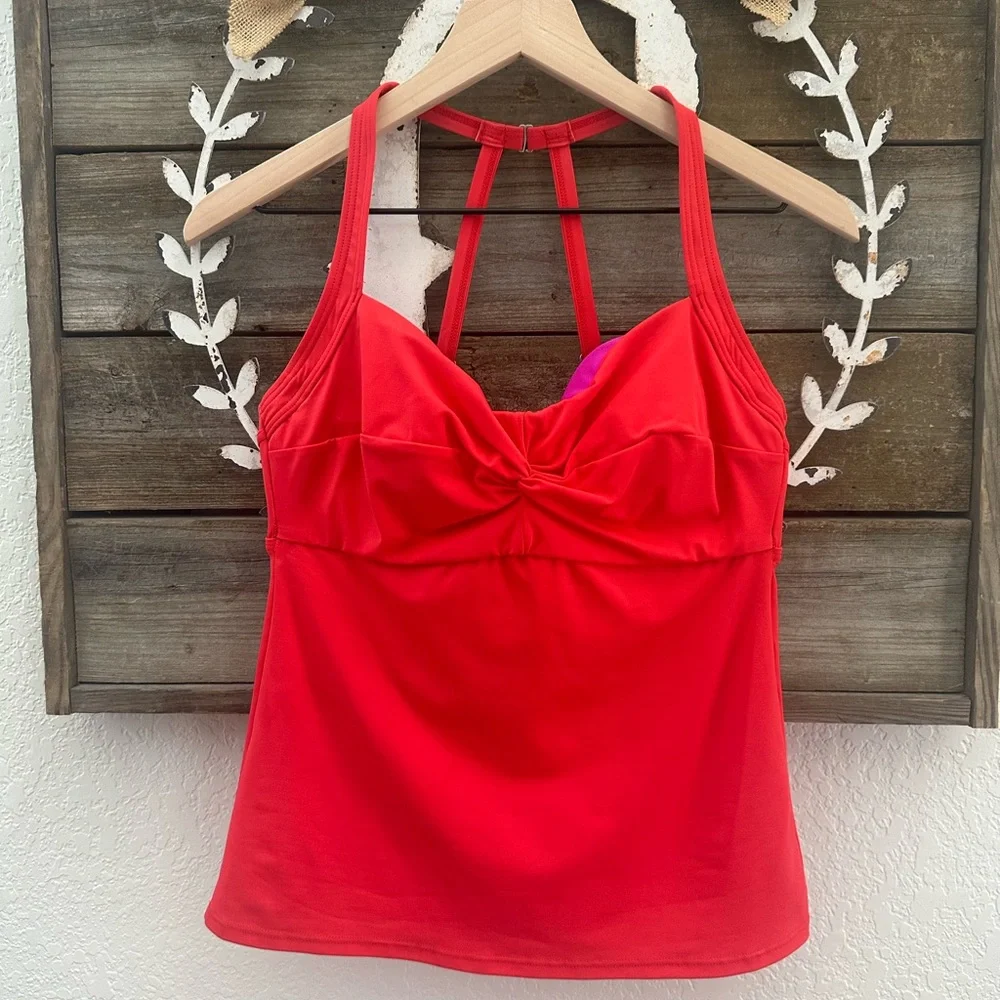 Title Nine Pink and Red Twist front tankini‎ tank top 34D